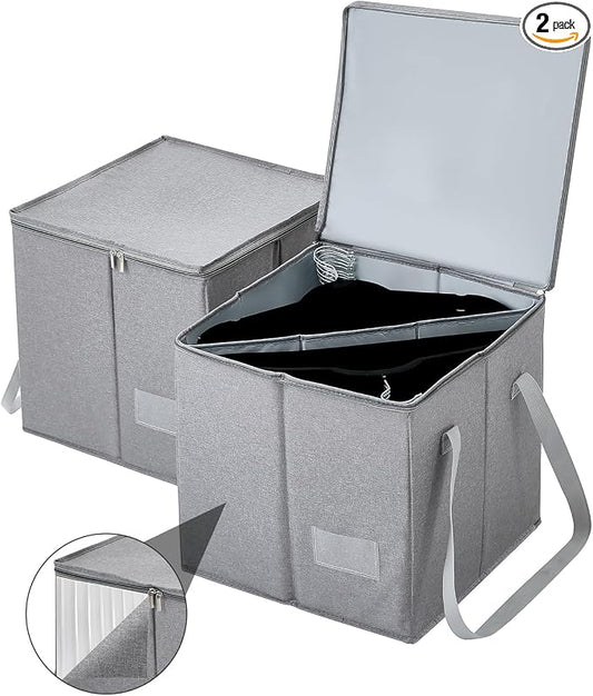 Qozary 2 Pack Clothes Hanger Organizer Bag-Rigid Hanger Storage Containers with Lid for Dustproof, Large Hanger Holder, Hanger Caddy Organizer Box with Handle-Keep Hangers Separate by Qozary