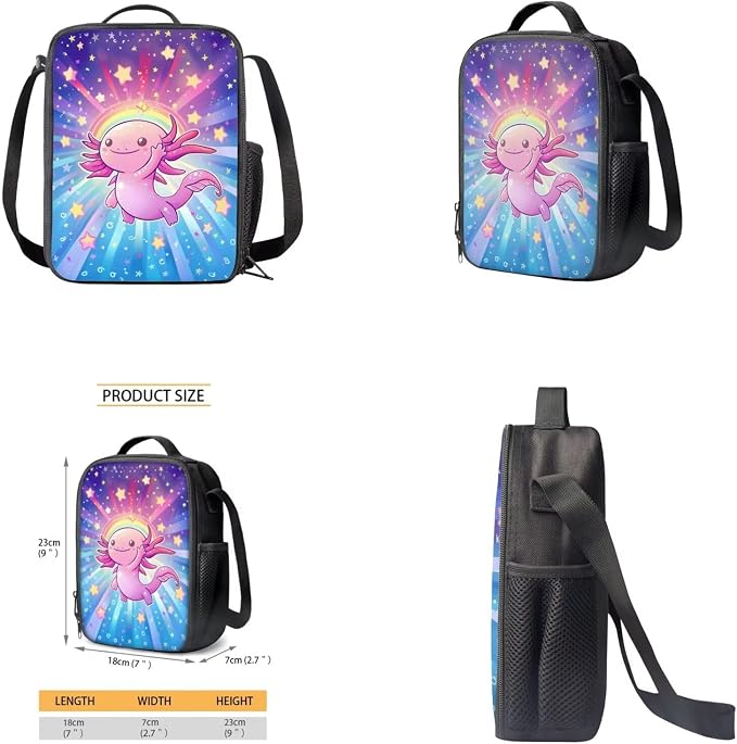 Galaxy Axolotl Backpack for Girls Kids Backpack with Lunch Box Water Bottle Holder and Cute Pencil Case 4PCS Bookbag with Front Pocket for School 17 inch Lightweight Elementary School Bag - Image 4