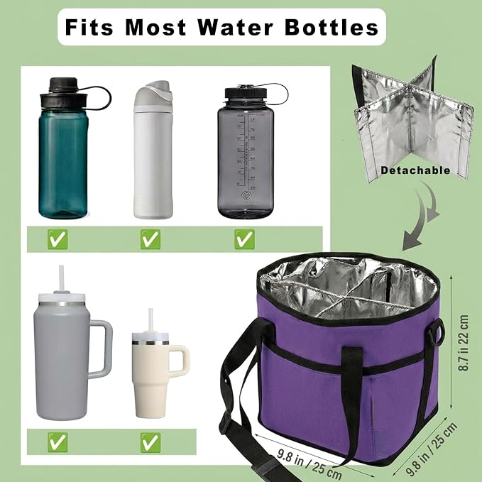 4 Water Bottle Holder with Strap - Multiple Tumbler Insulated Drink Carrier Tote Bag, Reusable Drink Family Size Caddy for Car, Delivery, Adjustable Dividers - 2 in 1 Car Seat Hook Set - Image 6