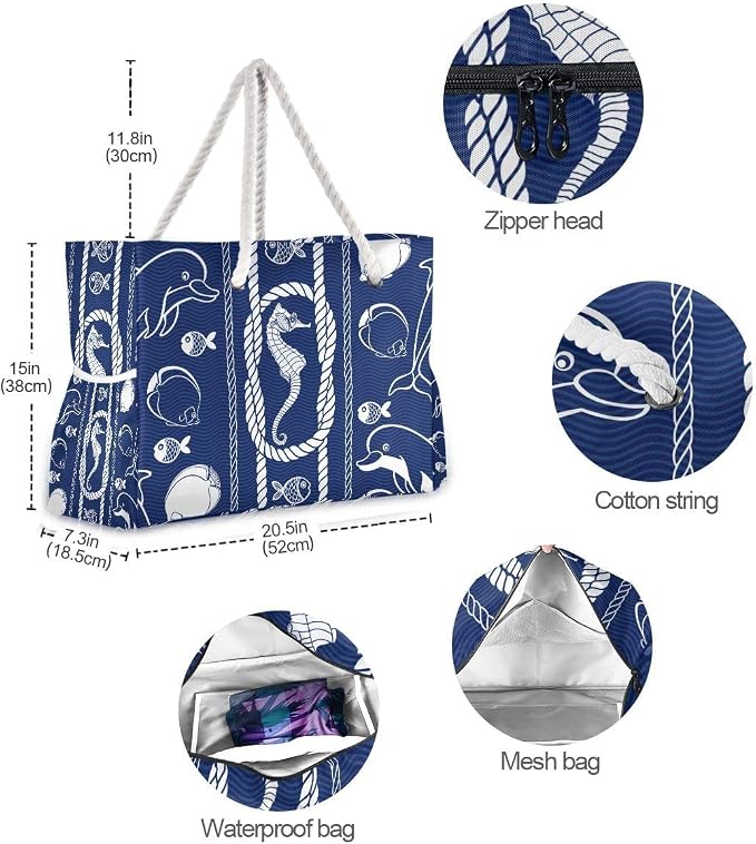 senya Large Beach Shoulder Bags Canvas Tote Water Resistant for Gym Travel Daily - Image 6