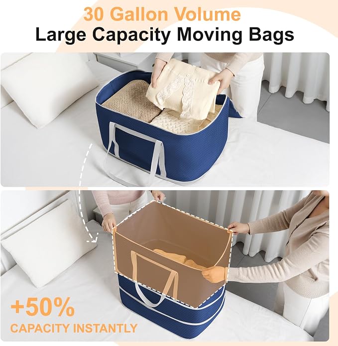 Comforter Storage Bag - 120L Bedding Storage Bags for Moving Closet, Washable Blanket Storage Bag, Ultra Space Saving Self Compression Organizer, 4-Pack, Navy Blue - Image 6