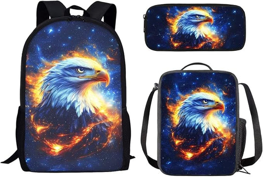 Mumeson Eagle Flame 3 in 1 Backpack for Students,Lightweight School Bags Rucksack Large Bookbags Backing to School Daypack Insulated Lunch Tote Bag with Pencil Case Pouch Storage by Mumeson