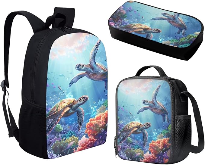 Forchrinse Sea Turtle Backpack for Boys 8-12 Elementary Middle School Bag with Lunch Box 3 in 1 Bookbag Set Kids Back Pack Travel Knapsack Daypack - Image 2
