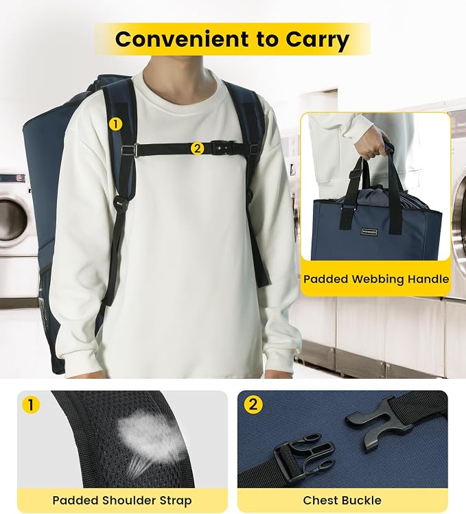 Vorspack Laundry Bag Backpack - Extra Large Laundry Bags with Shoulder Straps Heavy-duty 2 in 1 Laundry Hamper Basket for College Dorm Camp Laundromat Room Essentials - Blue - Image 6