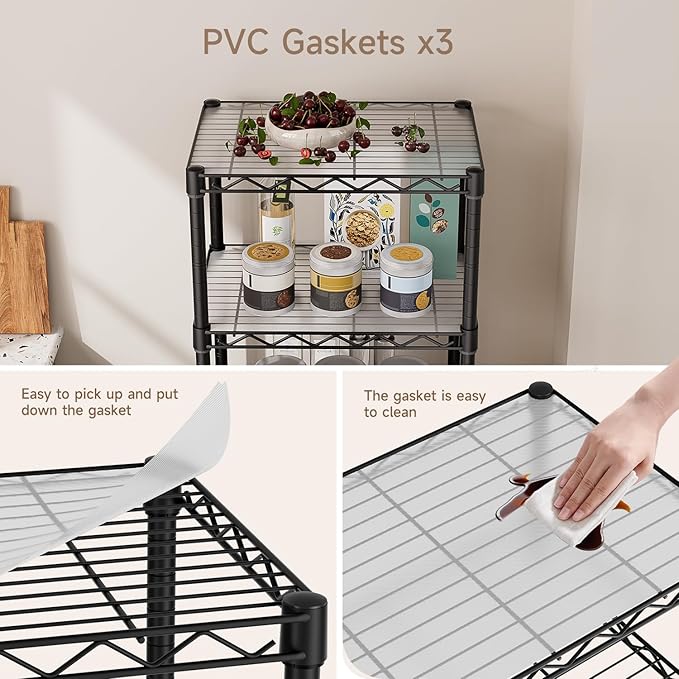 Golpart Small 5 Tier Shelves Storage Wire Shelving Unit Metal Shelf Adjustable Organizers Storage Shelving with Wheels for Bathroom Laundry Room Kitchen Pantry11.7”D x 17.7”W x 57.2”H Black - Image 6