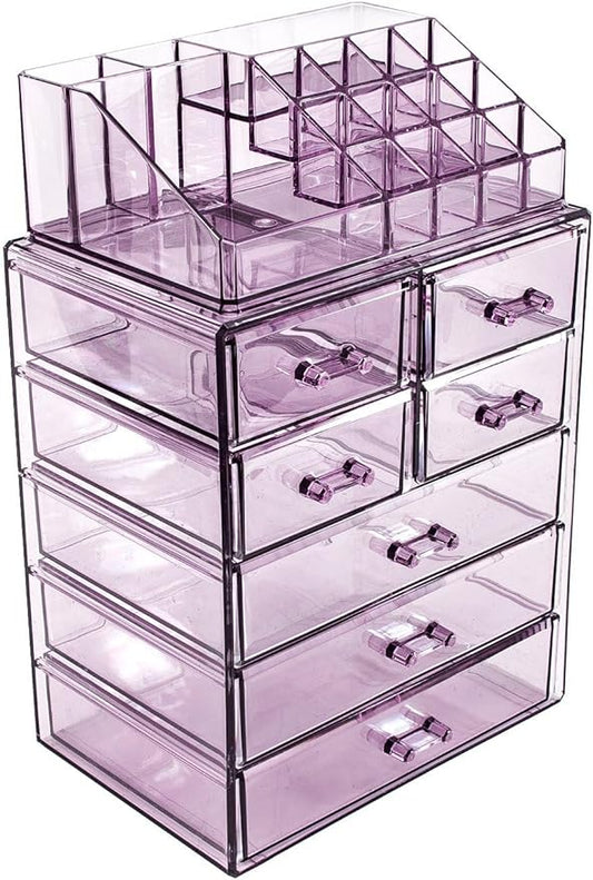 Sorbus Acrylic Makeup Organizer Set, 7-Drawer Vanity & Countertop Cosmetic Storage with Small & Wide Compartments, Purple Makeup Storage for Brushes, Jewelry – Holiday Gift for Women & Teens by Sorbus