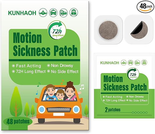 (2026 New) Motion Sickness Patches Non-Drowsy, 100% Natural Motion Sickness Patch(Efficient– Lasts 72 Hours)-for Car,Airplane,Ship(Fast High Altitude Relief Patch) -for Adults and Kids(48 Count)