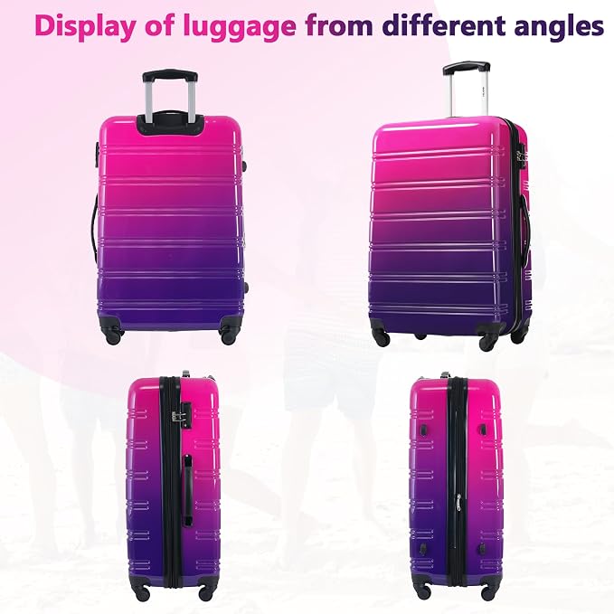 Merax Suitcase Set, Hardshell Luggage Sets 3 Piece with Spinner Wheels | Expandable Gradient Color Suitcase with TSA Lock Lightweight 20" 24" 28", Purple and Pink - Image 3