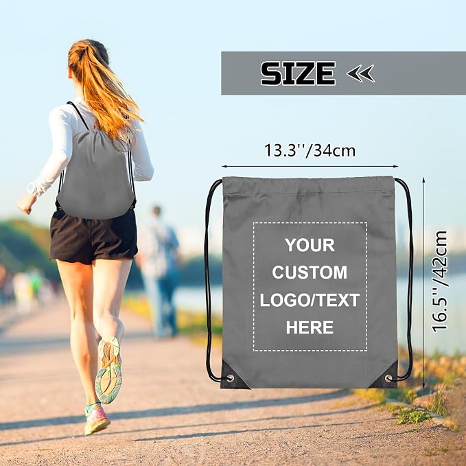 Grneric Custom Drawstring Bags Bulk 10/20/50/100/200 Pack, Promotional Items With Your Logo Personalized String Backpack for Gym, Sport, Travel, Gray - Image 3