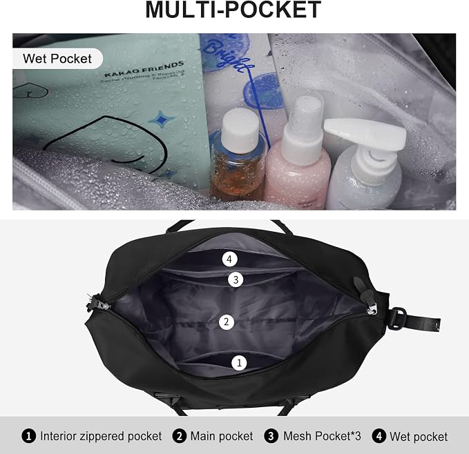 Travel Duffel Bag, Carry On Overnight Weekender Bags for Women | Travel Bag with Wet Pocket & Trolley Sleeve, For Spirit Airlines 18x14x8 Personal Item Bag - Image 5
