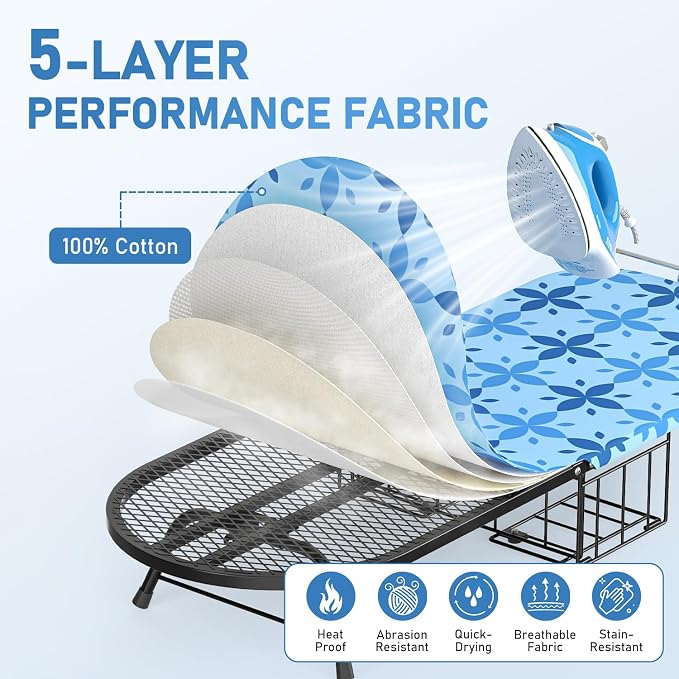 Small Ironing Board Tabletop with Iron Holder, Foldable Mini Iron Board with Iron Rest, Hook for Wall/Door Hanging, Dirt & Heat Resistant Cover, Portable for Home Apartment Travel Laundry Room Sewing - Image 4