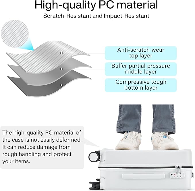 Hanke Hard Shell Luggage Sets 3 Pieces, Carry On and Checked Luggage Sets with Spinner Wheels, Durable PC Hardside Rolling Suitcase for Travel (16/24/28 Inch,Smoke White) - Image 3