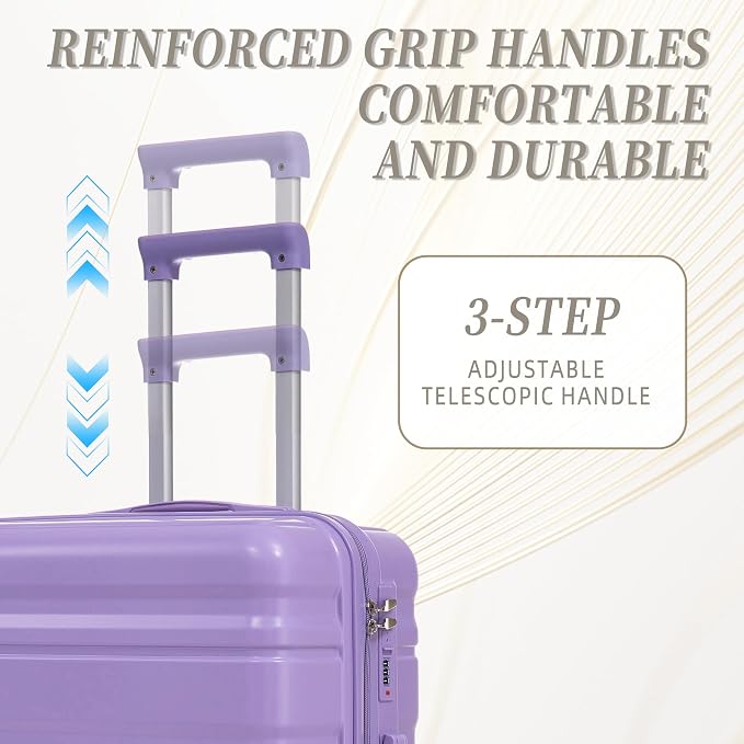 GDFStudio 20/24/28 Inch 3 Piece Luggage Set, ABS Hard Shell Spinner Suitcase with 360° Silent Wheels, Expandable Capacity,Combination Lock, Retractable Handle,Carry On & Checked Suitcases,Blue+Purple - Image 4