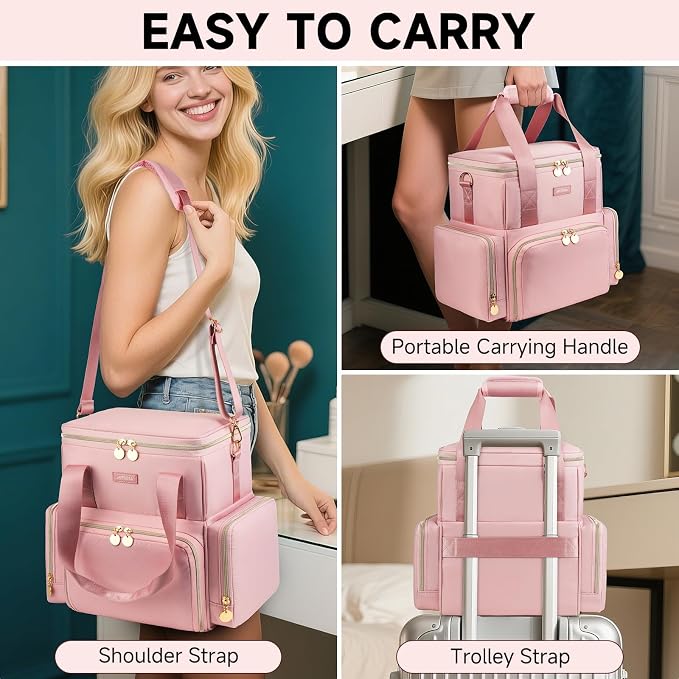 Extra Large Makeup Bag,4 in 1 Cosmetic Storage Organizer Travel Case with 3 Detachable Pouches and Dividers,Pink - Image 4