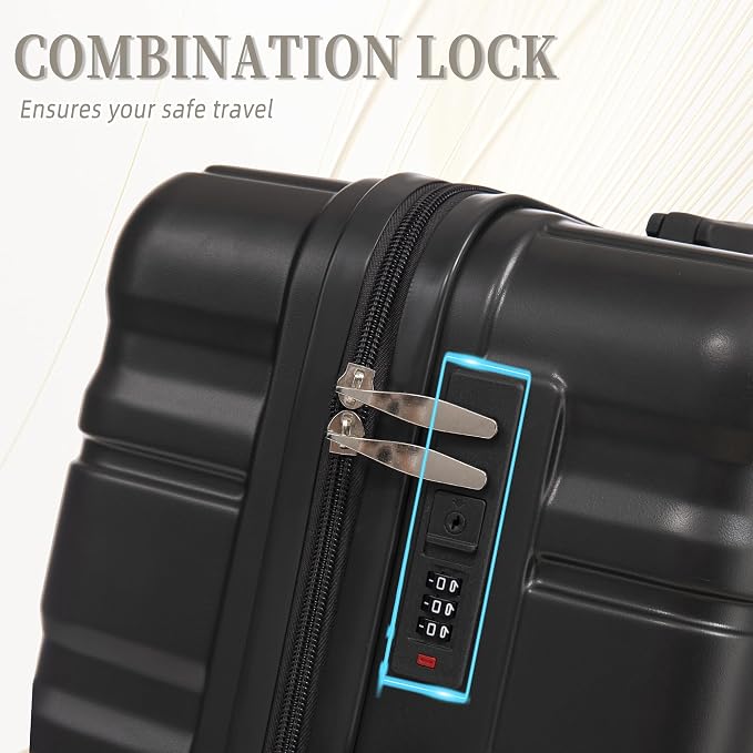 GDFStudio 20/24/28 Inch 3 Piece Luggage Set, ABS Hard Shell Spinner Suitcase with 360° Silent Wheels, Expandable Capacity,Combination Lock, Retractable Handle, Carry On & Checked Suitcases,Dark Gray - Image 5