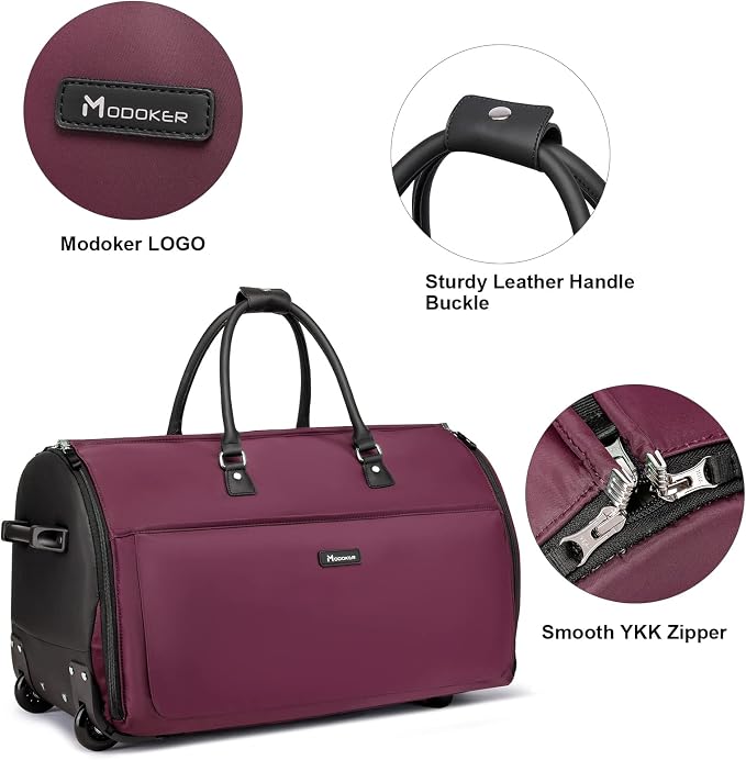 Modoker Rolling Garment Bags, 25in Large Garment Duffle Bag with Wheels, 3 in 1 Garment Suit Luggage Bag, Not Standard Carry-On Size for Women Men Business Travel Weekender, Red - Image 5