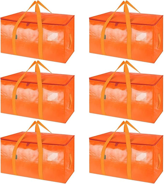 BALEINE 6-Pack Oversized Moving Bags with Reinforced Handles, Heavy-Duty Storage Tote for Clothes, Moving Supplies (Orange, 6-Pack) by BALEINE