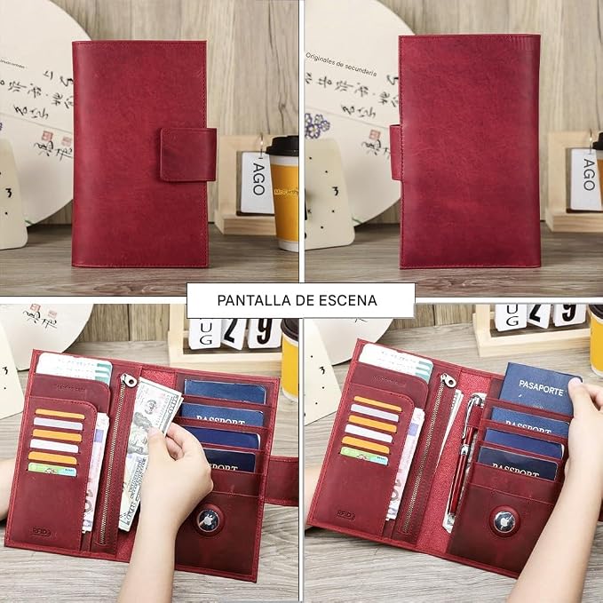 CONTACTS Full Grain Leather RFID Blocking Family Passport Holder for 4 Passport Wallet Compatible with Airtag Travel Passport Cover with 4 Passport Slot, 6 Card Slot (Red) - Image 7