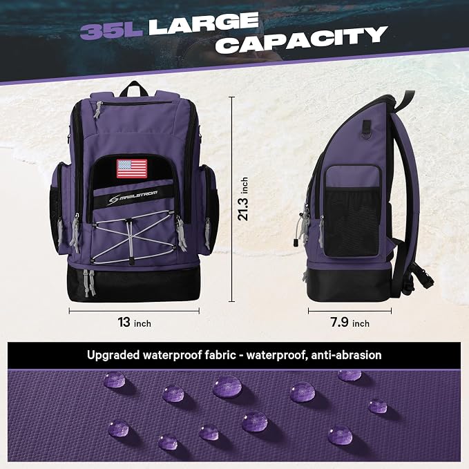 Maelstrom Waterproof Swim Backpack, Gear Sports Bag With Shoe Compartment | 35l Capacity, Durable Polyester, Ergonomic Back Padding, Lightweight. Ideal For Swimming, Snorkeling, Kayaking, Gym, Travel - Image 4