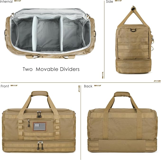 Travel Bag for Men Women, Gym Bag & Tactical Duffle Bags for Travel, Carry on with Toiletry Bag and Shoe Compartment, Weekender Overnight Trip with Wet Pocket for Workout Medical, Brown - Image 6