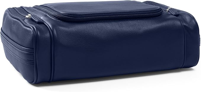 Leatherology Navy Blue Hanging Toiletry Kit – Full Grain Leather Travel Organizer with Hanger and Multiple Storage Compartments - Image 4