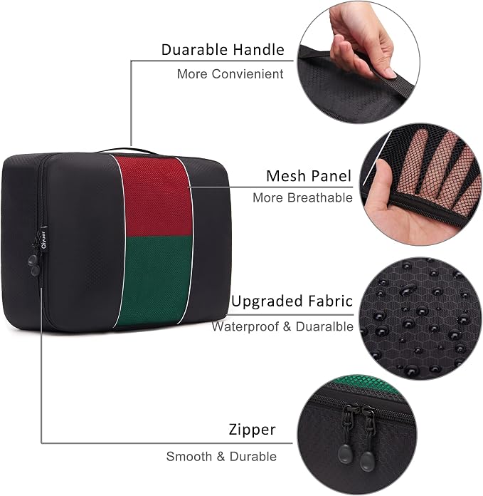 Qiyuer 7 Set Packing Cubes for Suitcase, Travel Luggage Organizer Bags Set, 1 Large 2 Medium 2 Small 1 Slim 1 Toiletry Bags Black - Image 2