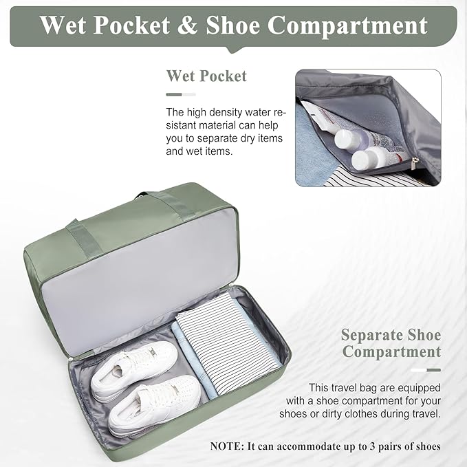Extra Large Travel Duffle Bag, Carry-On Weekender Bags for Women Travel | Overnight Weekend Bag with Shoes Compartment for Travel Business Trips Sport Hospital,3 Pcs Set,Olive Green - Image 6