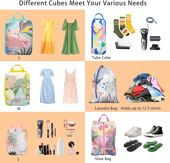 6 Pcs Compression Packing Cubes, Packing Cubes for Travel, Waterproof Luggage Organizer Bags Set, Cute Packaging Cubes for Women Kids Backpack Carry-Ons - Image 3