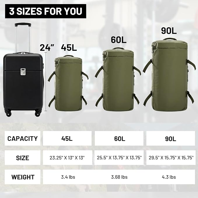 MIER Large Duffle Bag Backpack for Travel Camping Gym Sports, 45L/60L/90L | Water Resistant, Convertible Duffel, Detachable Backpack Straps, Shoe Compartment, Heavy-Duty Tarpaulin, 3 Sizes - Image 7
