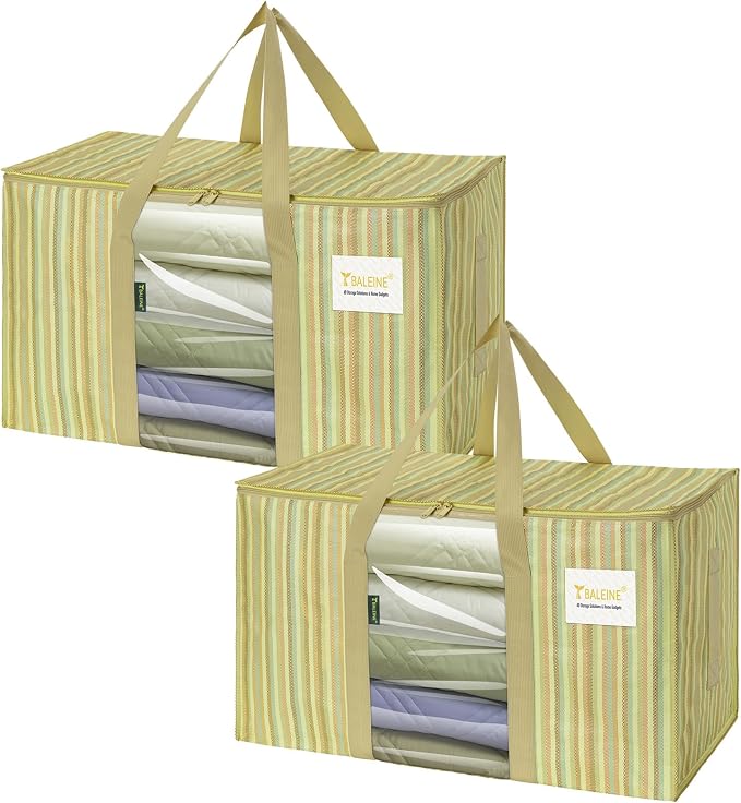 BALEINE 2-Pack Oversized Moving Bags with Reinforced Handles, Heavy-Duty Storage Tote Moving Supplies for Packaging, Camping (Color Stripe, 2-Pack) by BALEINE