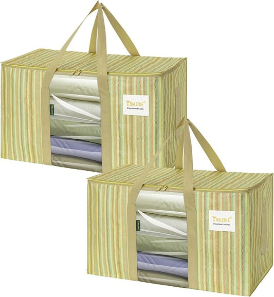 BALEINE 2-Pack Oversized Moving Bags with Reinforced Handles, Heavy-Duty Storage Tote Moving Supplies for Packaging, Camping (Color Stripe, 2-Pack) by BALEINE