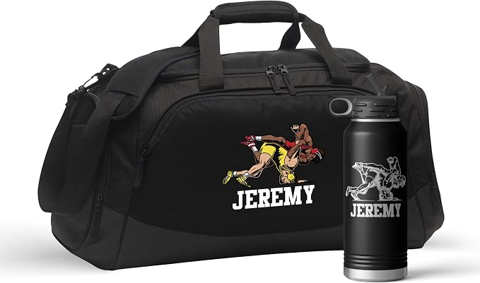 Alterd Industries Wrestling Duffel Bag - Personalized Wrestler Gym Bag, Girls Wrestling, wrestling bags for boys, Water Bottle, Backpack, Accessories (Male Wrestler, Black/Black, Bag/Bottle Combo) by VitalSignsNW
