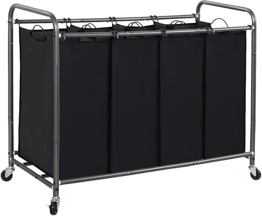 STORAGE MANIAC Laundry Sorter 4 Section, 47.5 Gal (180 L) Laundry Hamper with Wheels, Clothes Divider Basket Sorter, Separator Hamper Cart with Removable Bags, Black by STORAGEMANIAC