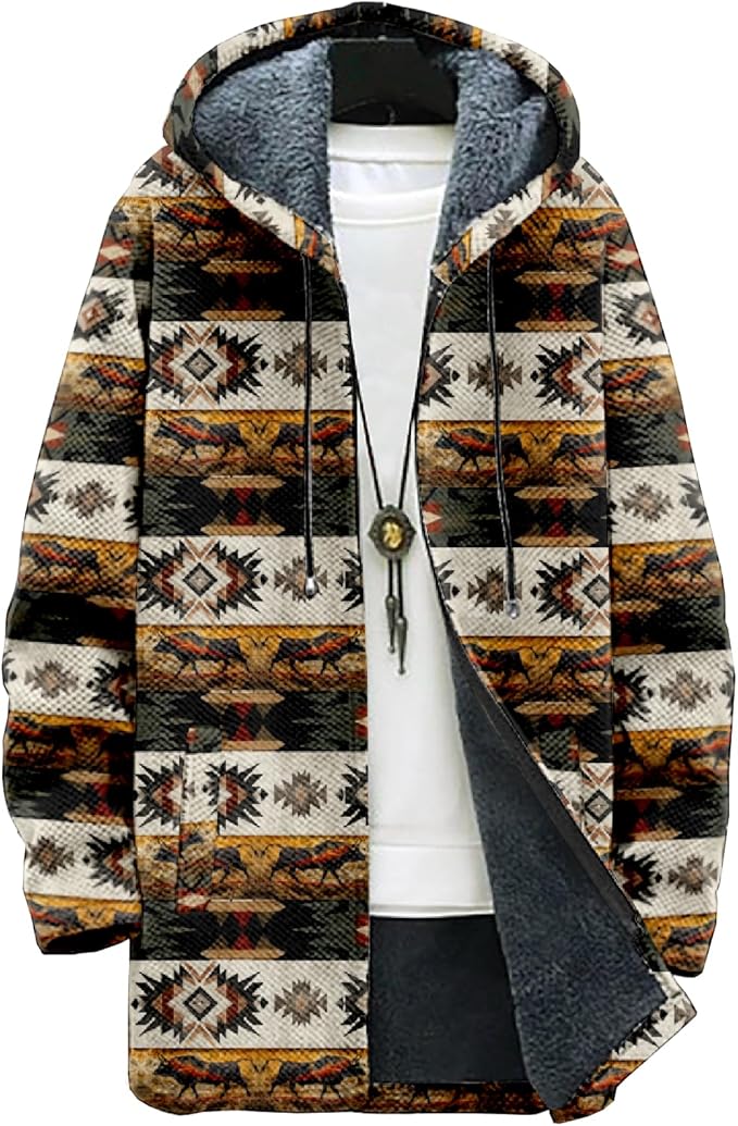 Full Zip Hoodies for Men Long Fleece Lined Knitted Hoodies with Pockets Fashion Coat Warm Cardigan for 2024