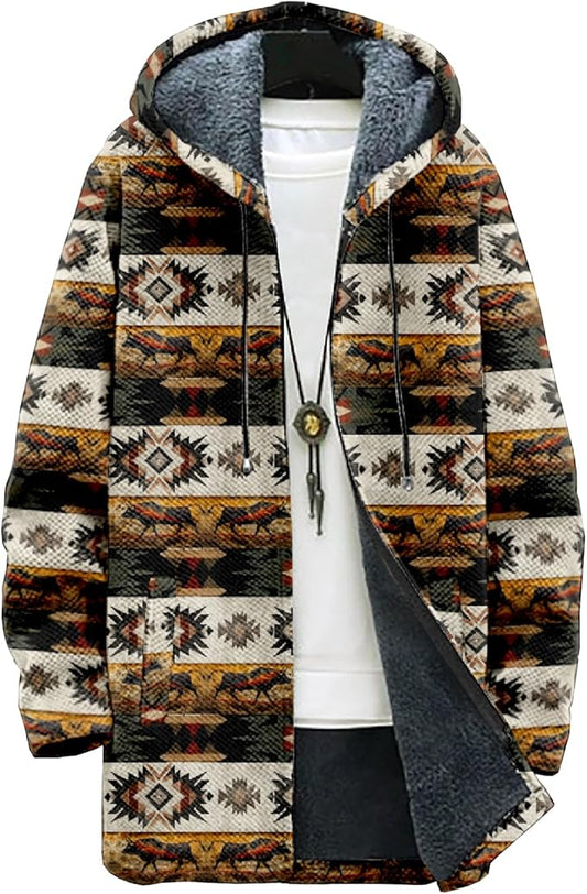 Full Zip Hoodies for Men Long Fleece Lined Knitted Hoodies with Pockets Fashion Coat Warm Cardigan for 2024