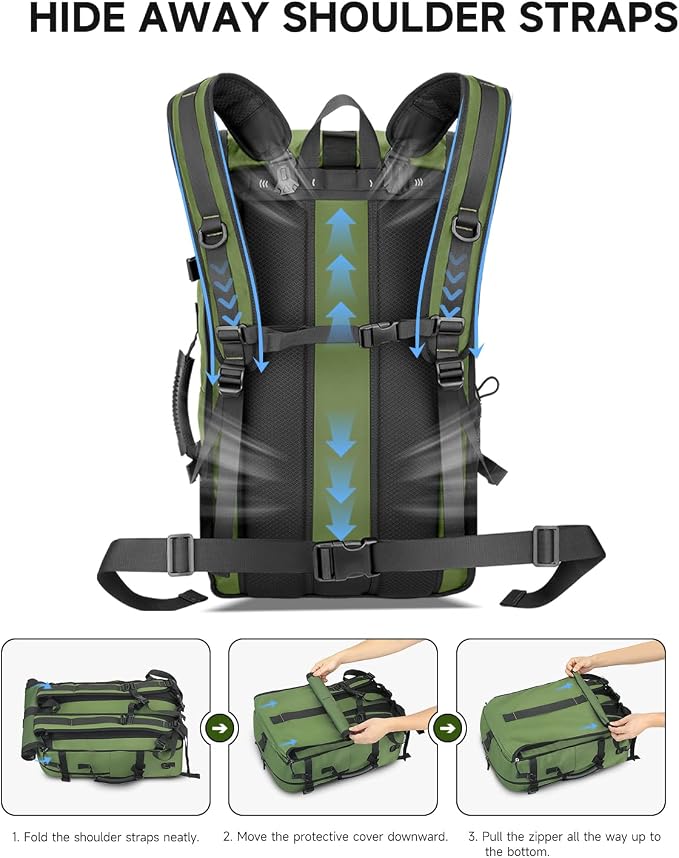 Travel backpack for men,40L Large Carry on Backpack Durable Convertible Duffle Bag with Shoe Compartment Fit for 16 Inch Laptop for travel, camping,Weekender Hiking Green - Image 6