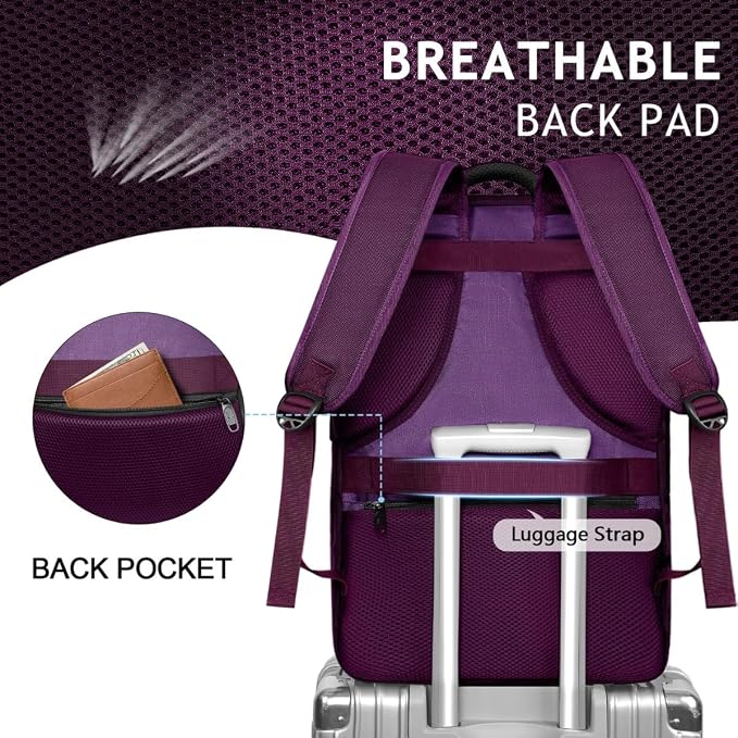 MATEIN Travel Backpacks for Women, Carry On Large Capacity Backpack, Purple | Tsa Approved, 45L Backpack Suitcase, Airline Approved, Luggage Strap, Fit 18" Laptop, For Weekender Overnight Traveling - Image 6