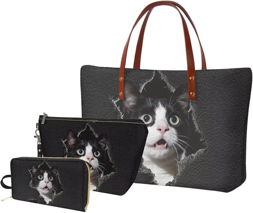 GIFTPUZZ Women Tote Bag Women Wallet Portable Cosmetic Bag for Women Bag Set 3 Pack PU Leather Bags with Zipper - Image 8