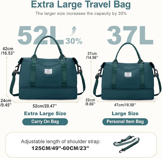 Large Weekender Bags for Women, Travel Duffel Bags with Shoe Compartment,Personal Item Travel Carry on Overnight bag for women Travel Set,Peacock Blue2 - Image 2