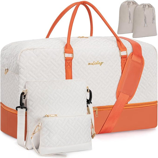 Weekender Bag for Women, 5 Pcs Set Carry on Overnight Bag, 21" Travel Duffel Bag with Waterproof Shoe Compartment for Weekend Travel Business Trip by WELIDAY