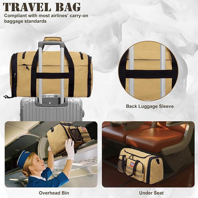 Tactical Duffle Bag For Travel Expandable 52L Large Duffle Bag For Men Gym Duffel With Wet Pocket Multi-Functional Carry On Bags Weekender Overnight Bag Organizer Duffel Bag For Travel - Image 7