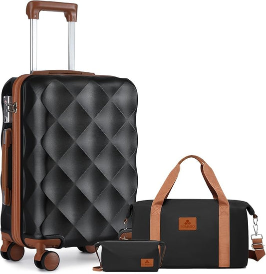Somago Luggage Sets Suitcase with TSA Lock YKK Zipper Spinner Wheels ABS Hardside Luggage Weekender Bags Travel Set (Black, 3 Piece Set (20/DB/TB)) by SOMAGO