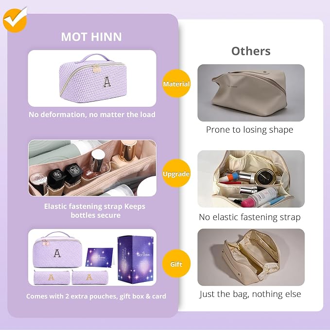Personalized Gift Travel Makeup Bag: Initial Makeup Organizer Bag for Women | 3-in-1 Custom Make up Bag Set - Vegan Leather Travel Cosmetic Bag - Luxury Gift for Women – Birthday, Anniversary, Graduation - Image 2