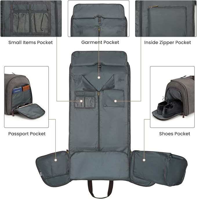 Garment Bag for Travel, S-ZONE Duffle Bag for Men Travel Convertible Suit Bags Carry on Luggage Women Hanging Suitcase Travel Bag with Toiletry Bag | Soft Canvas, Black, Carry-on size, with Toiletry Bag, Adjustable Shoulder Strap, Trolley Sleeve, Shoe ... - Image 5