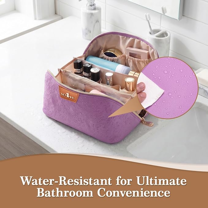 Travel Makeup Bag for Women: 3-in-1 Large Capacity Cosmetics Organizer with 2 Detachable Pouch - Vegan Leather Flat Open Toiletry Bag - Travel Essentials for Full-Sized Bottles(01-Purple) - Image 6