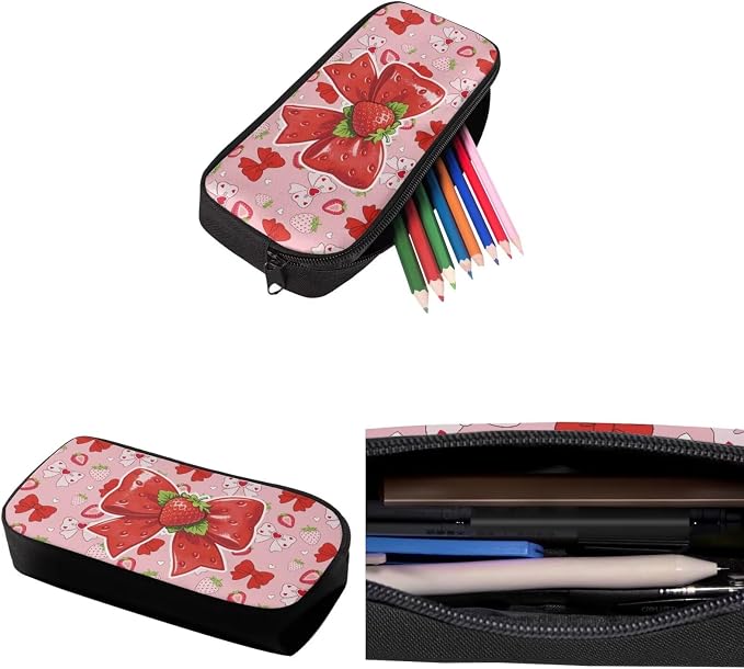 Girls Strawberry Bow Backpack Set of Water Bottle Sleeve Lunch Box Pencil Case for School, School Backpack Kids Student Bookbag, Back to School Gifts for Girl - Image 6