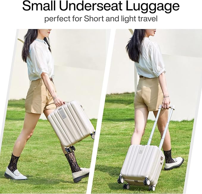 Hanke 14 Inch Underseat Carry On Luggage with Wheels, Lightweight, Waterproof, TSA-Approved, Suitcase, Ivory White - Image 2