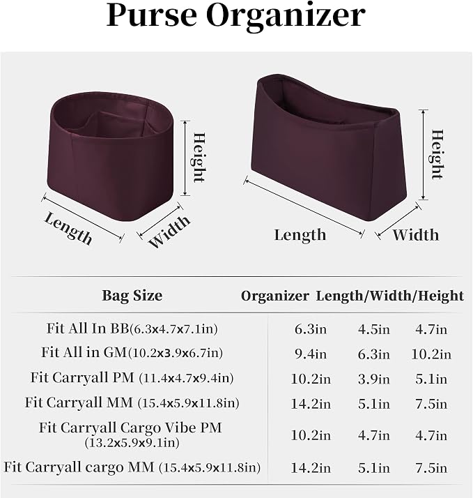 Purse Organizer for LV All In BB, Cassis | Tailored Fit, Multiple Pockets, Lightweight Satin, Purse Essentials, Ideal for Travel, Shopping, and Daily Use - Image 7