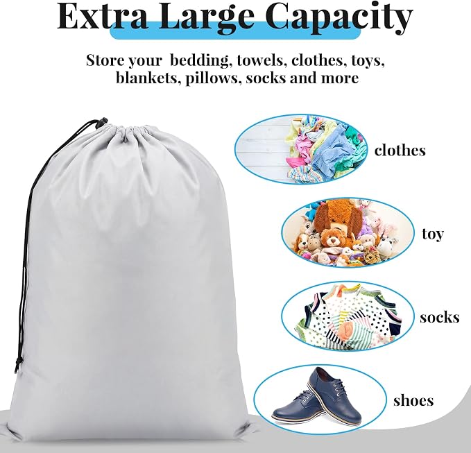 Woanger 12 Pack 28 x 45 Inch Extra Large Laundry Bags Bulk, Silver | Washable Travel Laundry Bag with Drawstring Closure Large Dirty Clothes Organizer for College Dorm Home Hotel Camping - Image 5