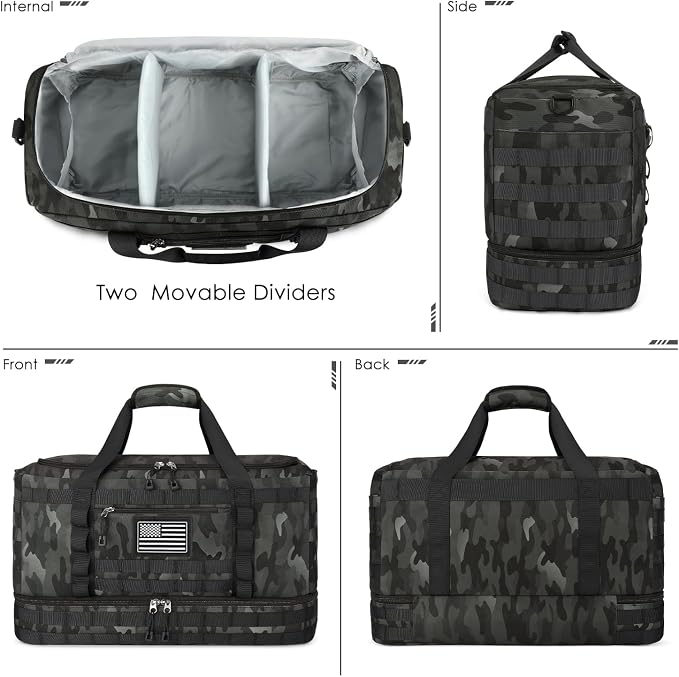 Travel Bag for Men Women, Gym Bag & Tactical Duffle Bags for Travel, Carry on with Toiletry Bag and Shoe Compartment, Weekender Overnight Trip with Wet Pocket for Workout Medical, Black Camo - Image 7